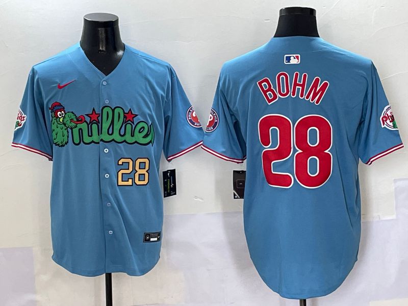 Men Philadelphia Phillies #28 Bohm Light Blue three generations Joint Name Nike 2025 MLB Jersey style 3->philadelphia phillies->MLB Jersey